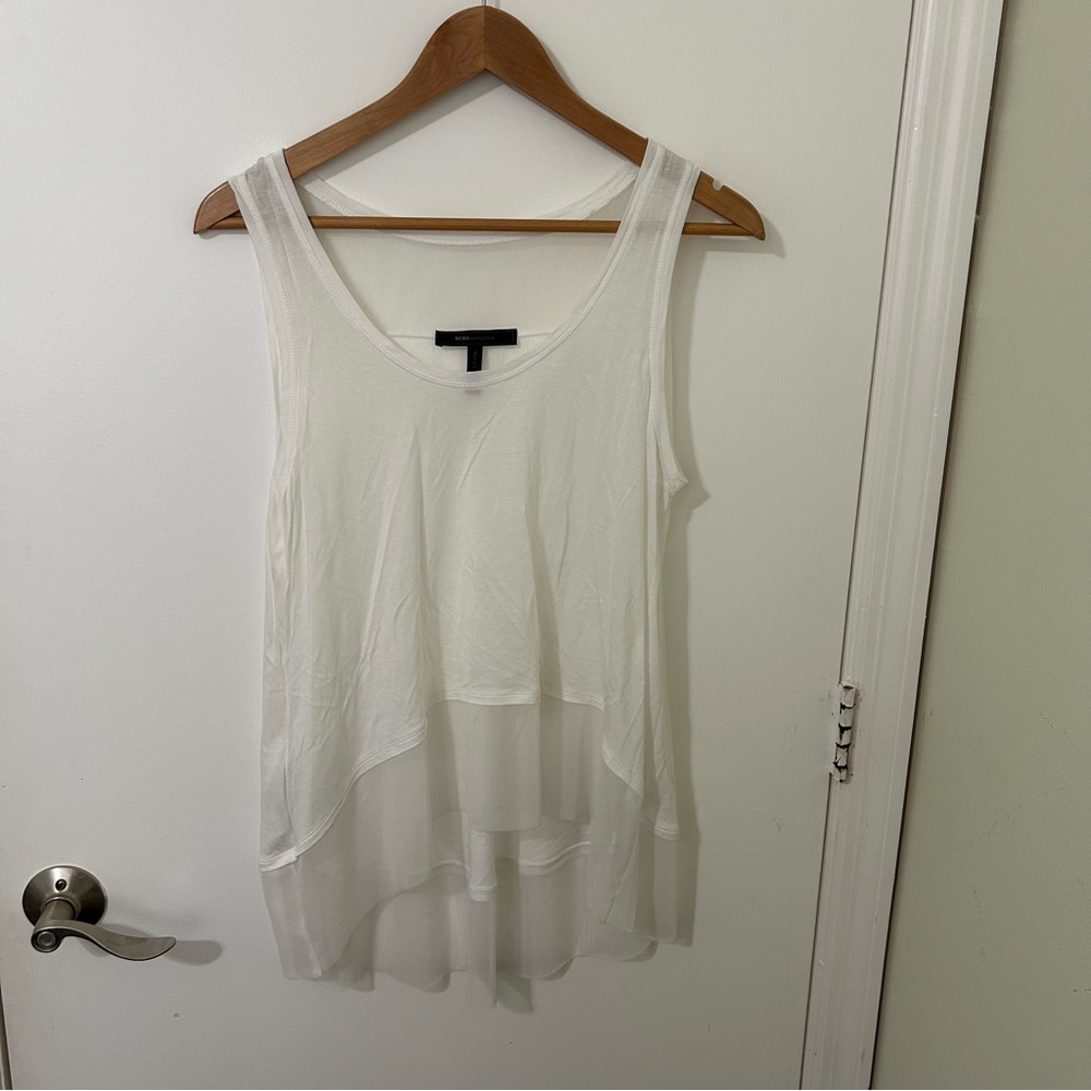 BCBGMaxAzria White Layered Sleeveless Tank Top